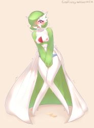 Rule 34 | 1girl, absurdres, artist name, beige background, between legs, blush, breasts, collarbone, covering crotch, covering privates, creatures (company), eifie, female focus, full body, game freak, gardevoir, gen 3 pokemon, green hair, hand between legs, have to pee, highres, knees together feet apart, looking down, medium breasts, navel, nintendo, nipples, open mouth, own hands together, pokemon, pokemon (creature), pokemon rse, red eyes, short hair, simple background, solo, standing, sweat, text focus, trembling, v arms, watermark, wavy mouth, web address