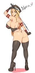 Rule 34 | 00s, 1girl, aqua eyes, ass, black thighhighs, blonde hair, boots, breasts, dungeon and fighter, female gunner (dungeon and fighter), hat, high heels, highres, large breasts, long hair, maria tr, military hat, solo, thigh boots, thighhighs, thighs, urec, whip