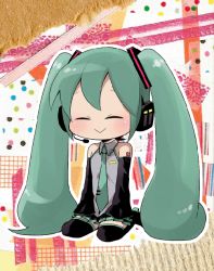 Rule 34 | :&gt;, animated, animated gif, aqua eyes, aqua hair, detached sleeves, hatsune miku, headphones, headset, long hair, necktie, seiza, sitting, skirt, smile, solo, thighhighs, twintails, very long hair, vocaloid
