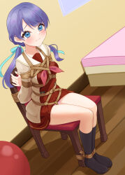Rule 34 | arms behind back, bdsm, bondage, bound, crotch rope, highres, link! like! love live!, love live!, mukanata, murano sayaka, restrained, rope, shibari, tied to chair
