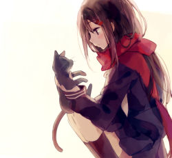 Rule 34 | 1girl, black hair, cat, enoki shiki, enpera, hair ornament, hairclip, highres, kagerou project, red scarf, scarf, school uniform, solo, tateyama ayano, toumei answer (vocaloid), vocaloid