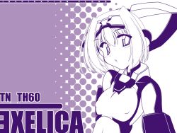 Rule 34 | 1girl, breasts, covered erect nipples, exelica, highres, mecha musume, monochrome, nonsugar, purple theme, short hair, small breasts, solo, swimsuit, trigger heart exelica, wallpaper