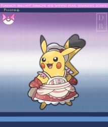 Rule 34 | :d, apron, black eyes, chef hat, clothed pokemon, commentary, copyright name, cosplay, creatures (company), dawn (palentine&#039;s 2021) (pokemon), dawn (pokemon), dawn (pokemon) (cosplay), dreambig, eyelashes, full body, game freak, gen 1 pokemon, happy, hat, highres, mittens, nintendo, no humans, open mouth, outline, oven mitts, pikachu, pokemon, pokemon (creature), pokemon masters ex, red mittens, smile, solo, tongue, watermark, white hat