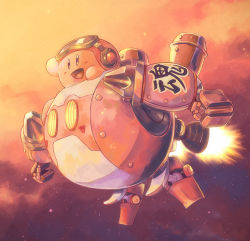Rule 34 | flying, goggles, helmet, kirby, kirby: planet robobot, kirby (series), mecha, nintendo, no humans, open mouth, robot, smile, solo