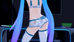 Rule 34 | 1girl, 3d, animated, animated gif, arms up, ass, ass shake, back, dancing, elbow gloves, from behind, gloves, green hair, gs-mantis, hatsune miku, long hair, shiny skin, short shorts, shorts, solo, thighhighs, twintails, vocaloid