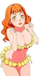 Rule 34 | 1girl, artist request, bare shoulders, bikini, black clover, blush, breasts, earrings, jewelry, large breasts, long hair, mimosa vermillion, open mouth, orange hair, smile, swimsuit, tagme, yellow eyes
