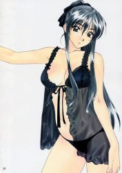 Rule 34 | 1990s (style), 1girl, arm support, arms beside, babydoll, black bra, black hair, black panties, black theme, bow, bra, breasts, brown eyes, chemise, hair bow, highres, large breasts, leaning, lingerie, long hair, matsuoka chie, nightgown, panties, polorinken, retro artstyle, see-through, sentimental graffiti, solo, standing, underwear, underwear only