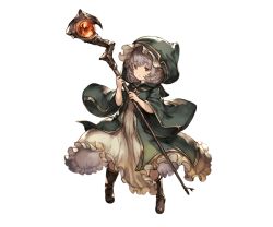 Rule 34 | 10s, 1girl, :&lt;, boots, brown footwear, closed mouth, dress, eyebrows, frilled dress, frills, full body, granblue fantasy, grey hair, holding, holding staff, hood, long sleeves, looking at viewer, minaba hideo, minigob, minigob (granblue fantasy), official art, orange eyes, pigeon-toed, pointy ears, shingeki no bahamut, short hair, solo, staff, standing, transparent background, white dress, wide sleeves