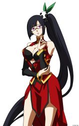 Rule 34 | 1girl, absurdres, arc system works, black hair, blazblue, blazblue: calamity trigger, breasts, china dress, chinese clothes, cleavage, cleavage cutout, clothing cutout, dress, glasses, hair ornament, highres, large breasts, litchi faye ling, long hair, official art, panda, ponytail, purple eyes, solo, transparent background, vector trace, very long hair, watermark
