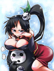 Rule 34 | 1girl, arakune, arc system works, between breasts, black hair, blazblue, blazblue: calamity trigger, breast rest, breasts, breasts on head, china dress, chinese clothes, cleavage, cleavage cutout, clothing cutout, dress, covered erect nipples, glasses, grey eyes, hair ornament, huge breasts, lao jiu, litchi faye ling, long hair, nyar, panda, ponytail, side ponytail, very long hair, yin yang