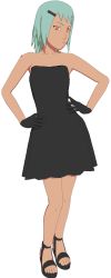 Rule 34 | black dress, black gloves, dress, fuu (naruto), gloves, green hair, happy, highres, naruto (series), smile, spread legs