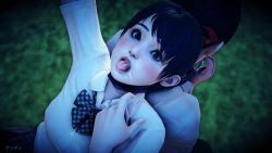 Rule 34 | 1boy, 1girl, 3d, artist request, black hair, blush, carrying, outdoors, rolling eyes, school uniform, tagme, tongue
