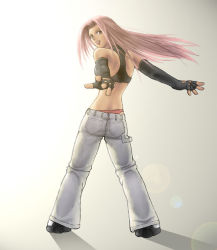 Rule 34 | 1girl, back, character request, denim, elbow gloves, gloves, idnar, jeans, long hair, looking back, md5 mismatch, pants, pink hair, solo