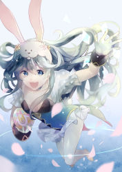 Rule 34 | 1girl, absurdres, animal ears, blue eyes, blue hair, fake animal ears, fire emblem, fire emblem awakening, fire emblem heroes, highres, leotard, long hair, looking at viewer, lucina (fire emblem), lucina (spring) (fire emblem), mirin., nintendo, official alternate costume, open mouth, pantyhose, playboy bunny, rabbit ears, rabbit tail, smile, solo, tail