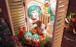 Rule 34 | 2girls, absurdres, aqua hair, bag, bang dream!, bead necklace, beads, character doll, christmas, christmas ornaments, christmas star, christmas tree, closed eyes, dated, dress, flower, flower bed, from outside, highres, hikawa hina, hikawa sayo, holding, holding bag, jewelry, long hair, medium hair, multiple girls, necklace, open mouth, open window shutter, rose, signature, smile, someonechasingaftersky, star (symbol), star necklace, table, tulip, white headwear, window, wreath, yellow dress