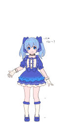 Rule 34 | 1girl, :3, blue bow, blue dress, blue eyes, blue footwear, blue hair, bow, closed mouth, copyright request, dress, enkyo yuuichirou, gloves, hair bow, looking at viewer, nijisanji, shoes, short hair, simple background, smile, socks, solo, twintails, virtual youtuber, white background, white gloves, white socks, yuuki chihiro, yuuki chihiro (1st costume)
