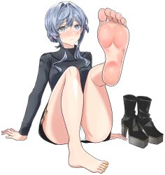 Rule 34 | 1girl, absurdres, barefoot, blush, feet, foot up, gotland (kancolle), highres, kantai collection, long hair, looking at viewer, panties, pantyshot, shoes, unworn shoes, soles, toes, transparent background, underwear