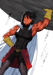 Rule 34 | 1girl, armpits, bare shoulders, biceps, black hair, boku no hero academia, breasts, cape, cessa, female focus, gloves, highres, looking at viewer, muscular, muscular female, shimura nana, smile, solo