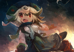 Rule 34 | 1girl, absurdres, breasts, fang, gloves, green hair, green hat, hair between eyes, hat, highres, kaamin (mariarose753), long sleeves, made in abyss, multicolored hair, open mouth, prushka, red eyes, short hair, skirt, solo, sparkle, two-tone hair, white hair