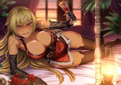 Rule 34 | 1girl, absurdres, black gloves, blonde hair, blush, breasts, cleavage, cluseller, commission, commissioner upload, cup, dark-skinned female, dark skin, dress, drinking glass, elbow gloves, fingerless gloves, fire emblem, fire emblem: the binding blade, gloves, highres, huge filesize, igrene (fire emblem), large breasts, long hair, looking at viewer, mole, mole under eye, nintendo, open mouth, red dress, revision, skeb commission, smile, solo, thighhighs, wine glass, yellow eyes