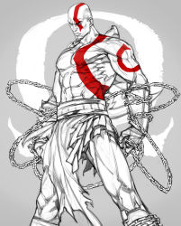 Rule 34 | 1boy, bald, chain, god of war, kratos (god of war), male focus, muscular, pale skin, pteruges, rae, solo, spot color