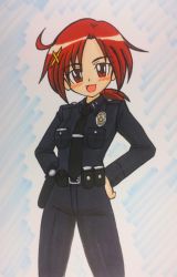 Rule 34 | 10s, 1girl, :d, ahoge, belt, belt pouch, black shirt, blouse, duplicate, emblem, hair ornament, hands on own hips, hino akane (smile precure!), holster, kakeru (msjatl80), looking at viewer, los angeles police department, necktie, open mouth, pants, pocket, police, police uniform, ponytail, pouch, precure, revision, shirt, smile, smile precure!, uniform, united states, x hair ornament
