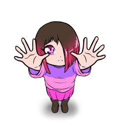 Rule 34 | bete noire, boots, brown hair, clothes, crying, crying with eyes open, glitchtale, pink eyes, pink hair, pink shirt, purple shirt, shirt, short hair, skirt, tears, bad tag, white background