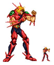 Rule 34 | 1990s (style), armor, blonde hair, choujin gakuen gowcaizer, fighting stance, game, gowcaizer, male focus, muscular, pixel art, power suit