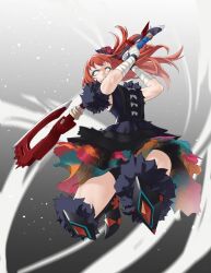Rule 34 | 1girl, angry, attack, axe, boots, eyeliner, eyeshadow, fire emblem, fire emblem engage, highres, jumping, long hair, makeup, nintendo, panette (fire emblem), pomelomelon, shorts, shorts under skirt, skirt, solo, yellow eyes