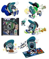 Rule 34 | bag, baseball cap, black headwear, blue footwear, can, charm (object), clam, curry, cushion, drink can, drinking, english text, flower, flying sweatdrops, food, from side, gloves, golden egg, grass, hat, holding, holding spoon, inkling, inkling player character, japanese text, leaning back, leg up, lemon dou oishii, maws (splatoon), motion lines, multiple views, nintendo, no humans, octoling, octoling player character, plastic bag, plate, red flower, reference inset, rice, running, screenshot inset, shoes, shopping bag, simple background, sitting, slime (substance), sneakers, soda can, sparkle, splatoon (series), splatoon 3, spoon, squeans, standing, standing on one leg, translation request, walking, what, white background, white gloves