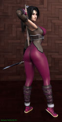 Rule 34 | 1girl, 3d, absurdres, ass, black hair, breasts, butt crack, curvy, female focus, hand on back, highres, hip focus, holding, holding weapon, huge ass, katana, kunoichi, large breasts, long hair, ninja, ponytail, sandals, sideboob, soul calibur, soulcalibur, soulcalibur iv, sword, taki (soulcalibur), the majestic, thick thighs, thighs, weapon, wide hips