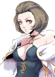 Rule 34 | 1girl, bare shoulders, breasts, brown eyes, brown hair, choker, cleavage, fire emblem, fire emblem: three houses, hair slicked back, highres, large breasts, manuela casagranda, medium hair, nintendo, open mouth, solo, umi ( oneinchswing), upper body