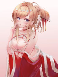 Rule 34 | 1girl, absurdres, azur lane, bare shoulders, blonde hair, breasts, chinese clothes, chinese new year, choker, cleavage, cleavage cutout, clothing cutout, dress, flower, glorious (azur lane), glorious (pungent plum) (azur lane), hair flower, hair ornament, hair stick, highres, large breasts, neckwear request, official alternate costume, open clothes, open dress, pink background, purple eyes, red choker, red dress, simple background, solo, usagi (786113654), white flower, wide sleeves