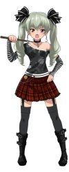 Rule 34 | 10s, 1girl, alternate costume, anchovy (girls und panzer), anchovy (girls und panzer), choker, drill hair, girls und panzer, hair ornament, hair ribbon, long hair, long sleeves, looking at viewer, miniskirt, off shoulder, official art, open mouth, plaid, plaid skirt, pleated skirt, ponytail, punk, punkish gothic, red eyes, ribbon, shirt, short twintails, simple background, skirt, solo, twin drills, twintails, very long hair, white background