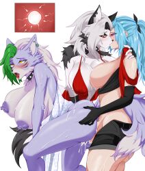Rule 34 | 1futa, 2girls, absurdres, ahegao, akeno(itsnafulol), animal ears, ass, ass grab, backless outfit, blue hair, blush, breasts, breasts out, choker, crop top, cum, cum in pussy, doggystyle, dress, ear piercing, elbow gloves, evening gown, fingerless gloves, five nights at freddy&#039;s, five nights at freddy&#039;s: security breach, furry, furry female, furry with non-furry, futa with female, futanari, gloves, green hair, grey fur, group sex, hair between eyes, hair over one eye, happy sex, helluva boss, highres, huge ass, huge breasts, impregnation, interspecies, kiss, lactation, large breasts, loona (helluva boss), meowdeer, multicolored fur, multicolored hair, multiple girls, piercing, pink eyes, purple fur, red dress, red eyes, rough sex, roxanne wolf (fnaf), sex, sex from behind, short shorts, shorts, silver dress, sweat, tail, thick thighs, thighs, threesome, tongue, tongue out, twintails, vaginal, white fur, white hair, wolf ears, wolf girl, wolf tail, yellow eyes