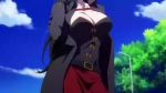 Rule 34 | 10s, 1girl, animated, belt, black hair, boots, bouncing breasts, breasts, buckle, cleavage, coat, collarbone, covered navel, crossed arms, enigma (phantom world), gloves, hair flip, hand on own chest, large breasts, lipstick, long hair, musaigen no phantom world, pale skin, pointy ears, red eyes, skirt, talking, video, video