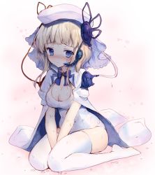 Rule 34 | 1girl, absurdres, arcaea, beret, between legs, blonde hair, blue cape, blue eyes, blush, breasts, cape, cleavage, commentary, covered navel, eto (arcaea), full body, hair ornament, hand between legs, hat, highres, large breasts, long hair, multicolored cape, multicolored clothes, no shoes, nose blush, old school swimsuit, one-piece swimsuit, school swimsuit, sidelocks, sitting, solo, swimsuit, symbol-only commentary, tandohark, thighhighs, wariza, wet, wet clothes, wet hair, wet swimsuit, white cape, white hat, white one-piece swimsuit, white school swimsuit, white thighhighs