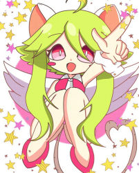 Rule 34 | 1girl, animal ears, blush stickers, breasts, green hair, leotard, mad rat dead, mouse (animal), mouse ears, mouse girl, mouse tail, nippon ichi, rat god, red eyes, tail, tie clip, wings, wrist cuffs
