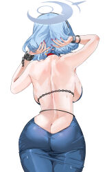 Rule 34 | 1girl, absurdres, adjusting hair, ako (blue archive), ako (dress) (blue archive), ass, back, backless dress, backless outfit, black hairband, blue archive, blue halo, breasts, butt crack, choker, cowboy shot, delfin59, dress, fingernails, from behind, hairband, halo, highres, large breasts, nail polish, official alternate costume, purple nails, red choker, sideboob, simple background, sleeveless, sleeveless dress, solo, sweat, white background