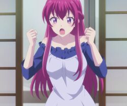 Rule 34 | 1girl, anime screenshot, highres, long hair, makusawa ouka, megami no kafeterasu, pink hair, purple eyes, screencap, stitched, third-party edit