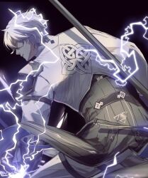 Rule 34 | 1boy, electricity, hair between eyes, highres, solo, tian lang (tower of fantasy), tower of fantasy, white hair