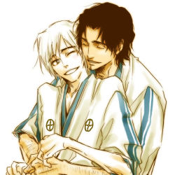 2boys artist_request bleach hug kyouraku_shunsui multiple_boys smile source_request ukitake_juushirou aged_down