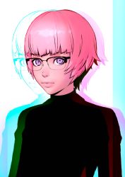 Rule 34 | 1girl, absurdres, blunt bangs, ezaki purin, ghost in the shell, ghost in the shell: sac 2045, glasses, highres, ilya kuvshinov, lips, looking at viewer, official art, pink hair, purple eyes, semi-rimless eyewear, short hair, solo, upper body
