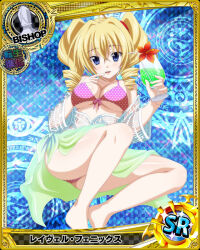 Rule 34 | 1girl, bikini, bishop (chess), blonde hair, blue eyes, breasts, card (medium), chess piece, cleavage, high school dxd, large breasts, official art, ravel phenex, solo, swimsuit