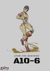 Rule 34 | a106, atom: the beginning, clenched hand, copyright name, full body, grey background, highres, humanoid robot, looking at viewer, mettyaseibutsu, robot, standing