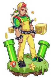 Rule 34 | + +, 1boy, ? block, arm hair, armband, backpack, bag, belt, bowser, bracelet, claws, coin, ear piercing, facial hair, fangs, goatee, grass, green shirt, hat, highres, horns, jewelry, male focus, mario (series), muscular, mushroom, nintendo, oskar vega, overalls, personification, piercing, red eyes, red hair, shell, shirt, sparkling eyes, spiked belt, spiked bracelet, spiked shell, spikes, super star (mario), super mushroom, t-shirt, thick eyebrows, turtle shell, warp pipe