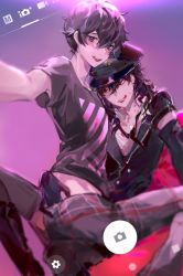Rule 34 | 0zep0, 10s, 2boys, amamiya ren, black hair, crossdressing, dual persona, elbow gloves, gloves, hand on another&#039;s ass, hat, heart, heart-shaped pupils, licking lips, looking at viewer, male focus, multiple boys, persona, persona 5, persona 5: dancing star night, persona dancing, police, police hat, police uniform, reaching, reaching towards viewer, selfcest, selfie, shirt, symbol-shaped pupils, t-shirt, tongue, tongue out, trap, uniform, yaoi