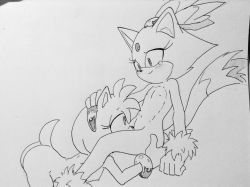 Rule 34 | 2girls, amy rose, blaze the cat, blush, couple, cunnilingus, flat chest, furry, furry female, half-closed eyes, hand on another&#039;s ass, hand on another&#039;s head, happy sex, headband, looking at another, monochrome, multiple girls, nude, oral, ponytail, randomguy999, short hair, sitting, smile, sonic (series), tail, tears, traditional media, yuri