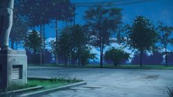 Rule 34 | arsenixc, blue sky, cloud, cloudy sky, commentary, everlasting summer, game cg, grass, highres, night, no humans, outdoors, power lines, scenery, sky, star (sky), starry sky, statue, tree, utility pole