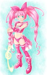 Rule 34 | 10s, 1girl, adapted costume, arakawa tarou, blue eyes, boots, bow, bra, braid, choker, cure melody, earrings, hair ornament, hair ribbon, happy, highres, houjou hibiki, jewelry, knee boots, long hair, looking at viewer, magical girl, navel, panties, pink bow, pink bra, pink footwear, pink hair, pink panties, pink shirt, pink thighhighs, precure, ribbon, shirt, single braid, smile, solo, standing, stomach, suite precure, thighhighs, thighs, twintails, underwear, underwear only, wrist cuffs